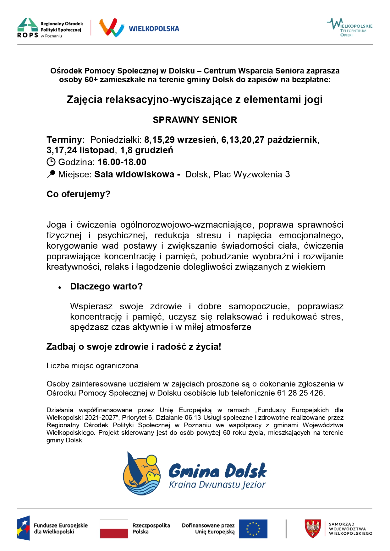 Zajęcia relaksacyjno-wyciszające z elementami jogi - plakat
