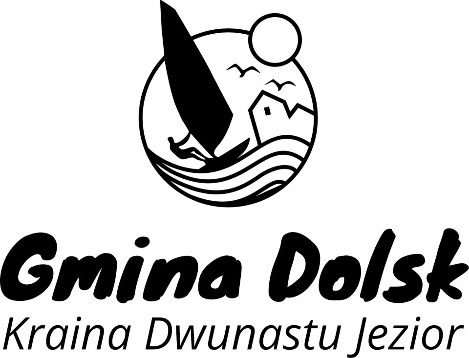 Logo gminy Dolsk czarno-białe w układzie pionowym.