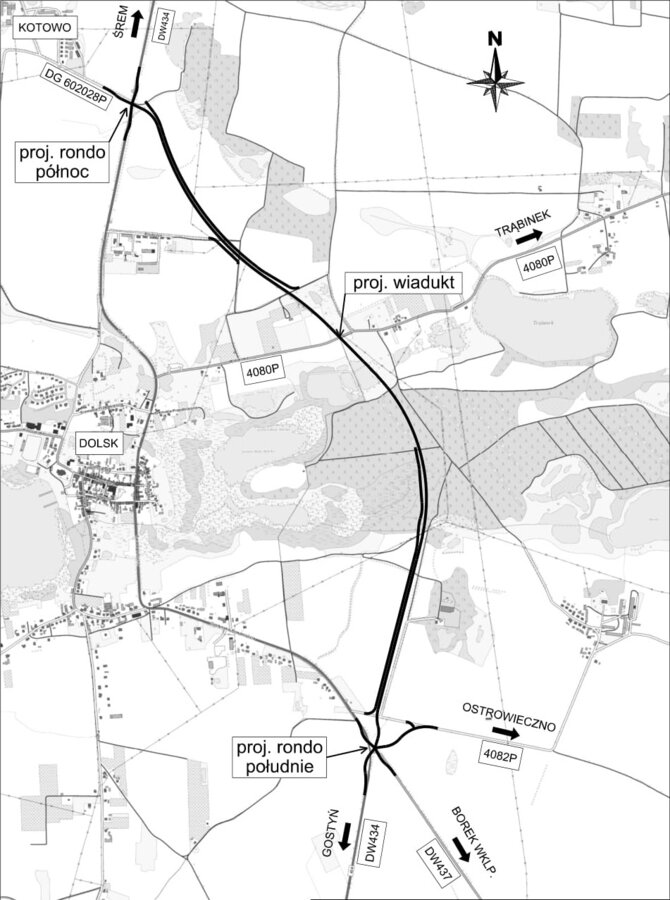 Projekt koncepcyjny budowy obwodnicy Dolska w ciągu drogi wojewódzkiej nr 434 (przebieg obwodnicy)