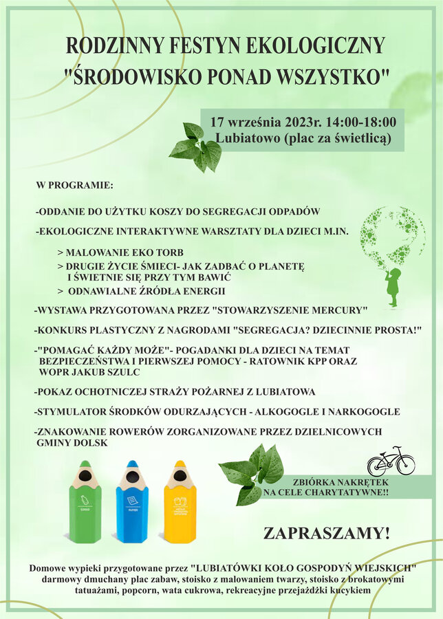 Rodzinny Festyn Ekologiczny „Środowisko ponad wszystko” - plakat